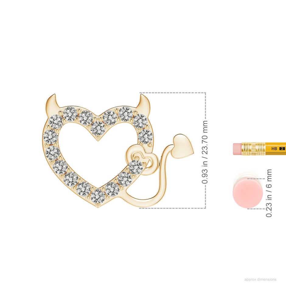 3.1mm KI3 Diamond Devil Heart Pendant in 18K Yellow Gold ruler