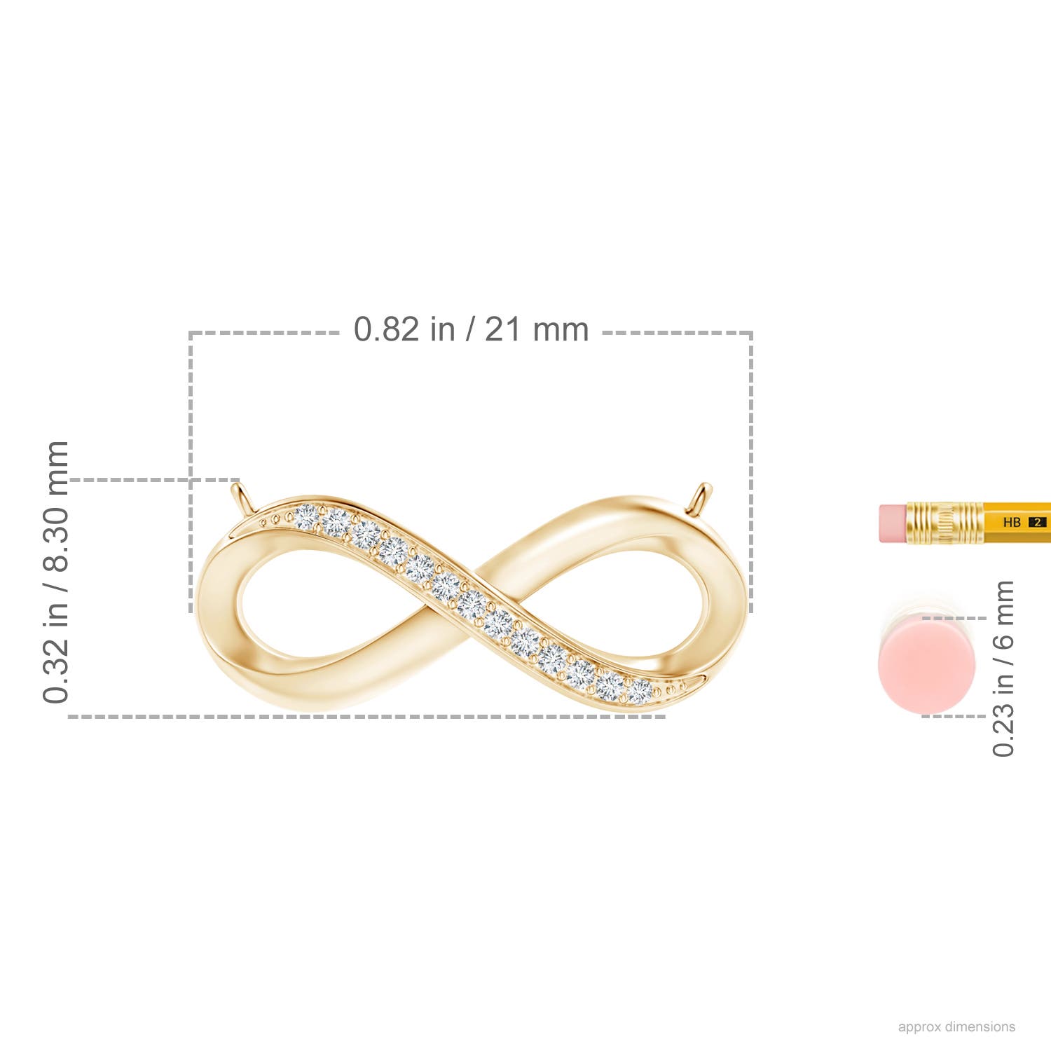 1mm GVS2 Sideways Pave-Set Diamond Infinity Necklace in 18CT Yellow Gold - ruler