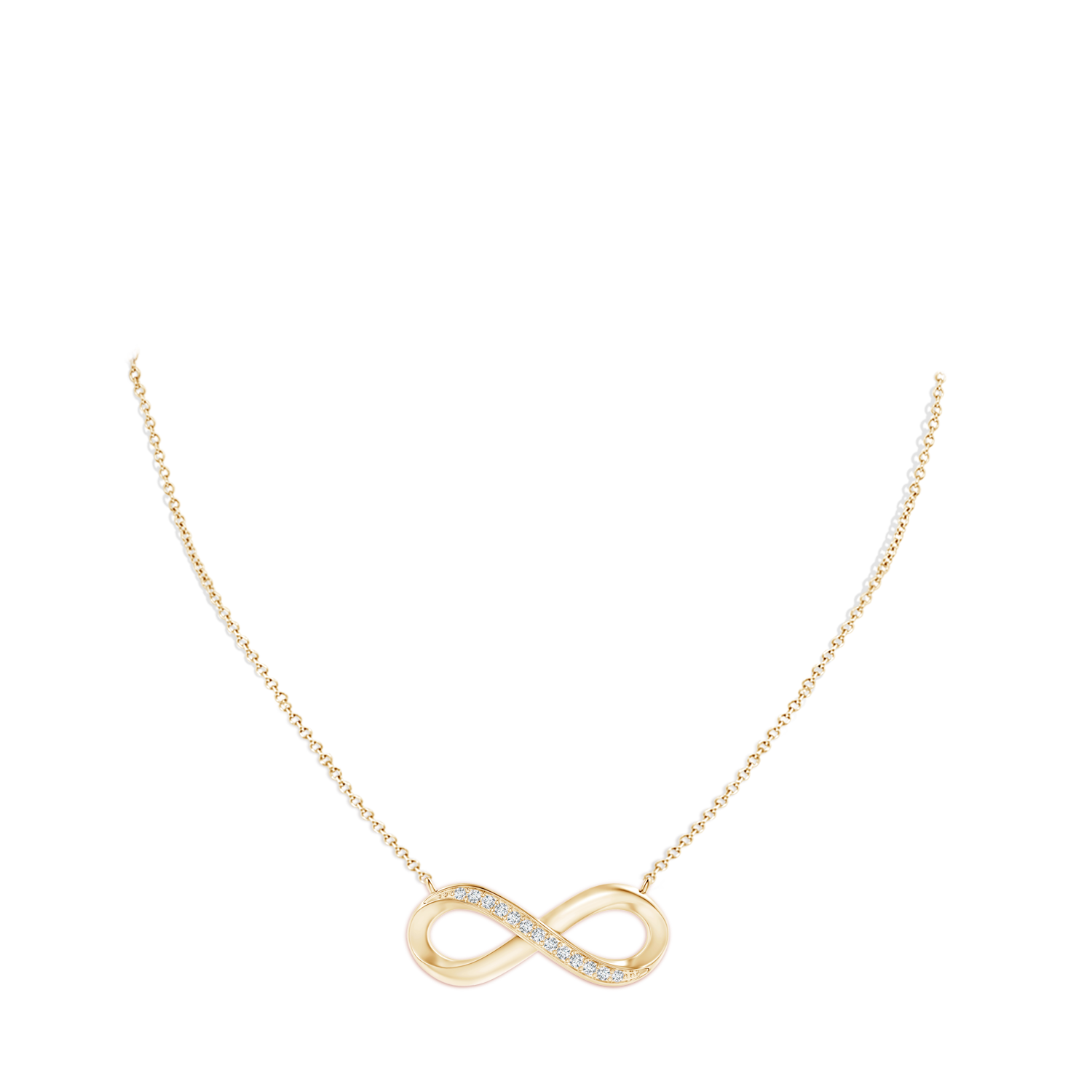 1mm GVS2 Sideways Pave-Set Diamond Infinity Necklace in 18CT Yellow Gold - body_neck