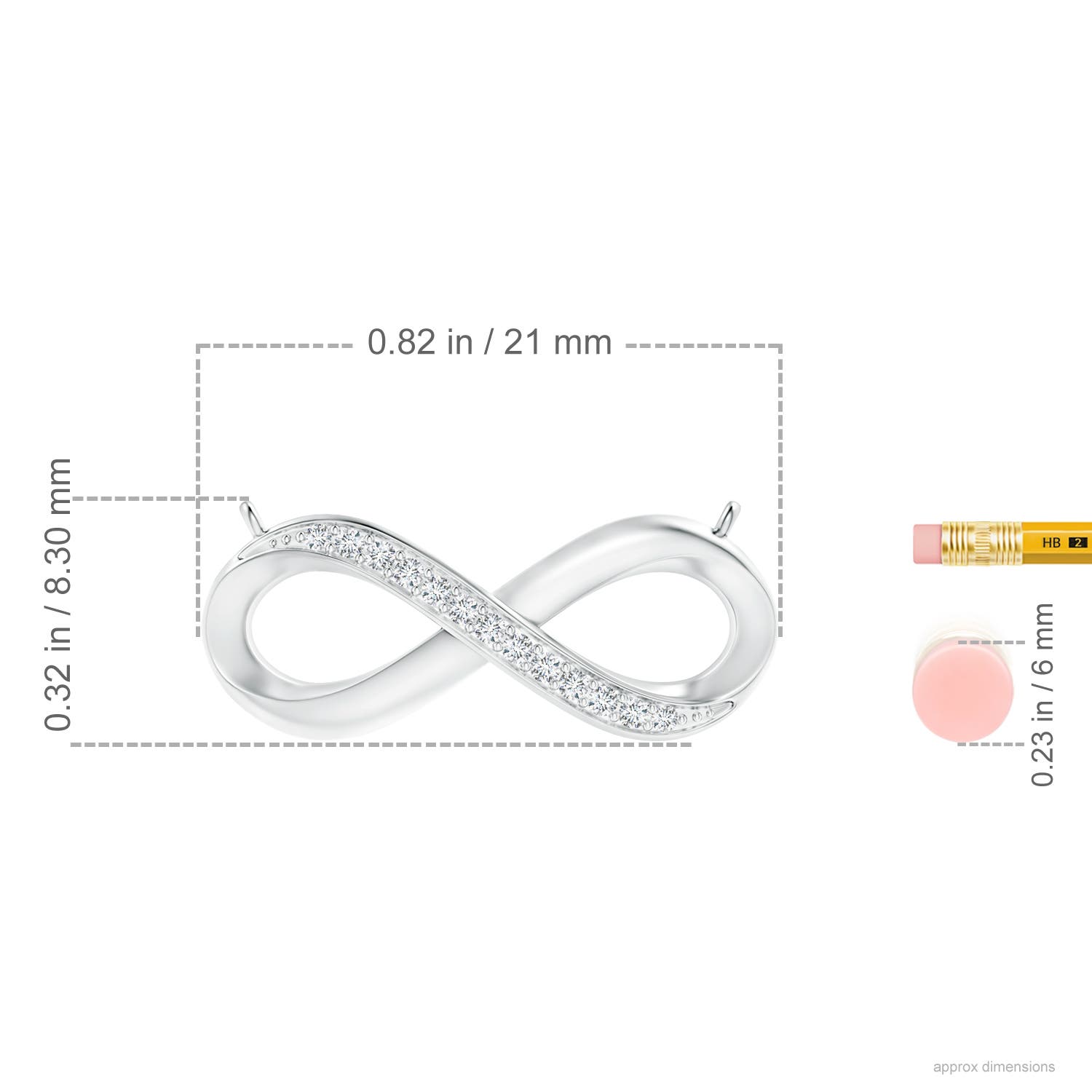 1mm GVS2 Sideways Pave-Set Diamond Infinity Necklace in White Gold - ruler