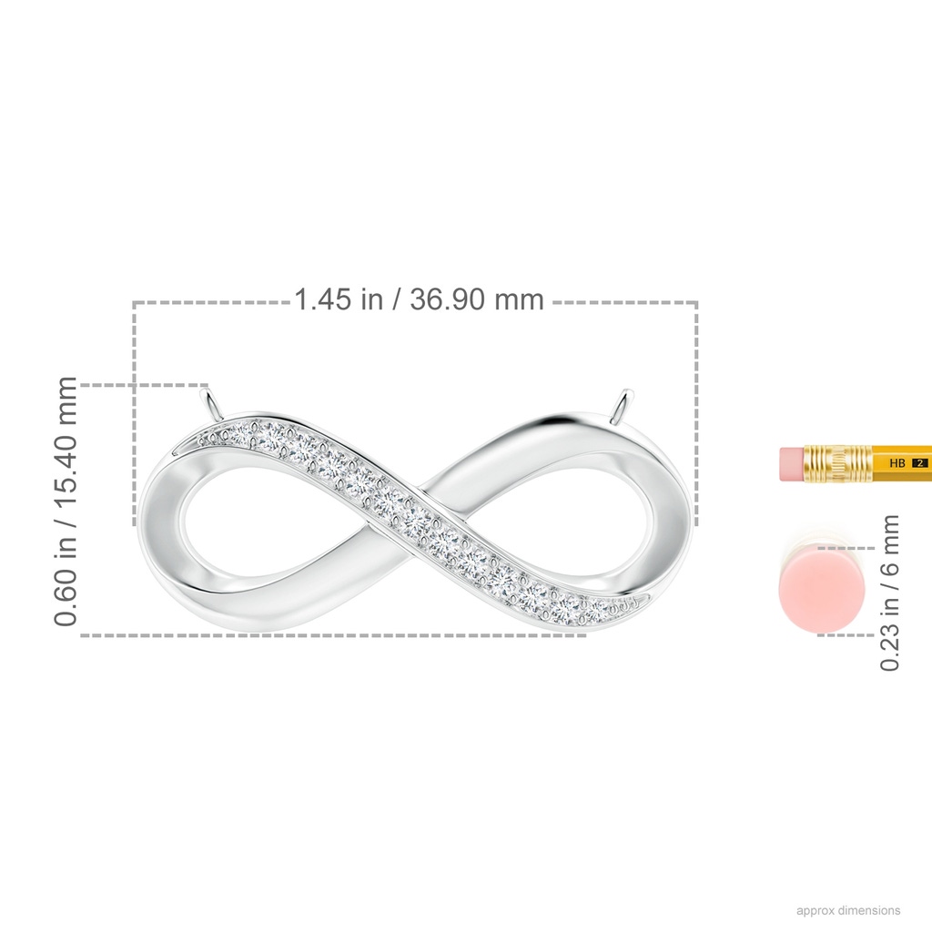 2.1mm GVS2 Sideways Pave-Set Diamond Infinity Necklace in S999 Silver ruler