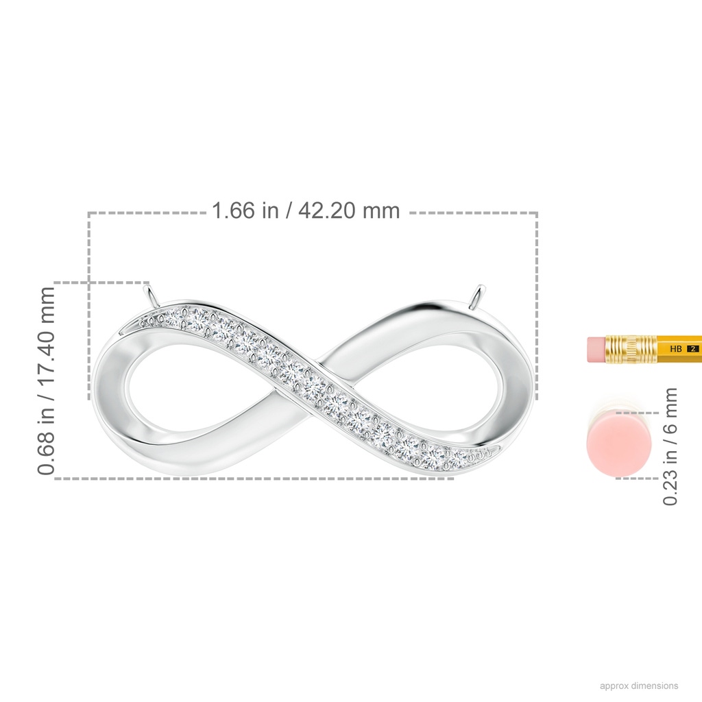 2.4mm GVS2 Sideways Pave-Set Diamond Infinity Necklace in S999 Silver ruler