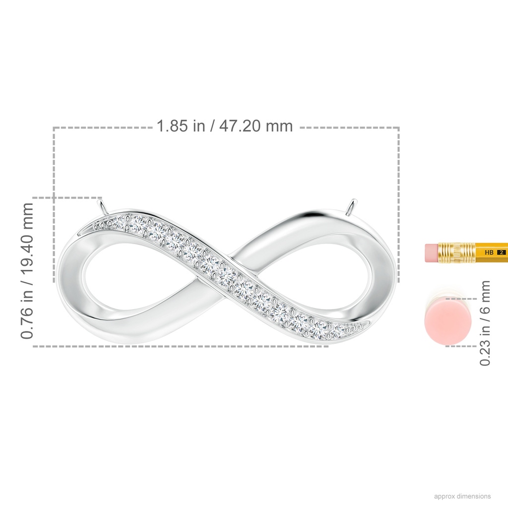 2.7mm GVS2 Sideways Pave-Set Diamond Infinity Necklace in P950 Platinum ruler