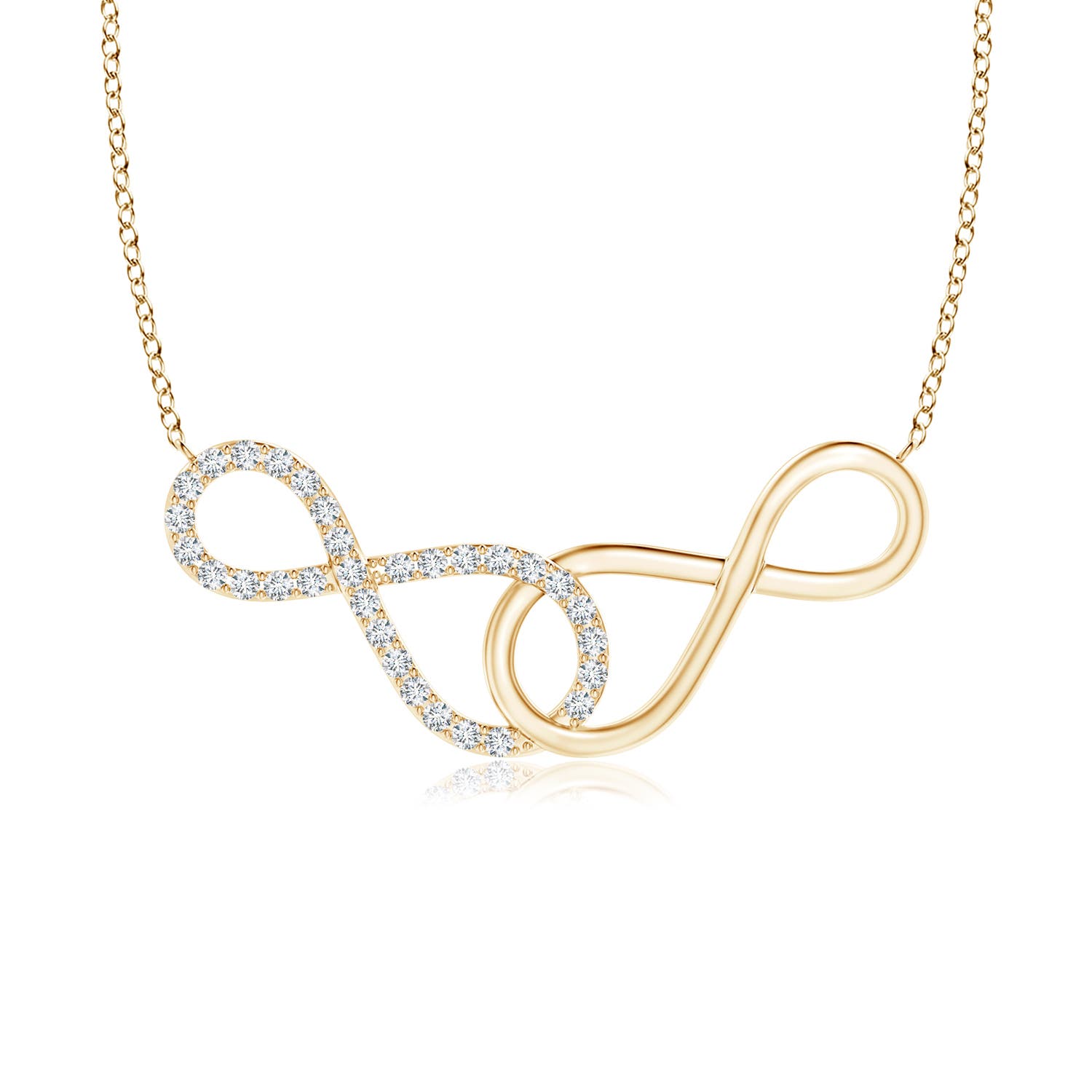 0.9mm GVS2 Interlocking Diamond Sideways Infinity Necklace in 18CT Yellow Gold
