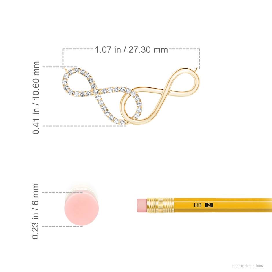 0.9mm GVS2 Interlocking Diamond Sideways Infinity Necklace in 18K Yellow Gold ruler