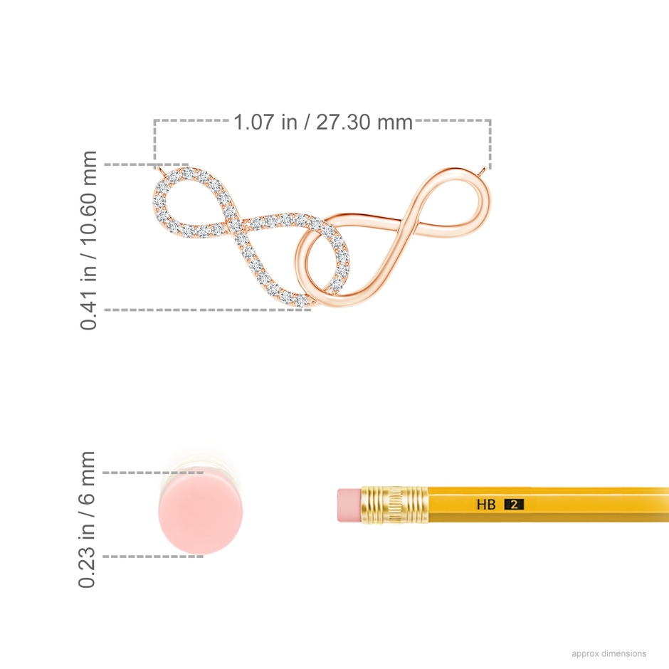 0.9mm GVS2 Interlocking Diamond Sideways Infinity Necklace in Rose Gold ruler