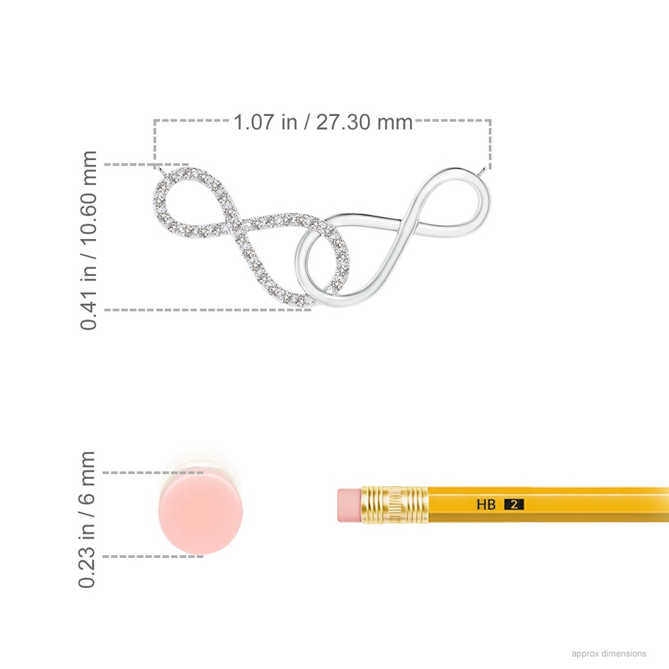 0.9mm IJI1I2 Interlocking Diamond Sideways Infinity Necklace in 18K White Gold ruler