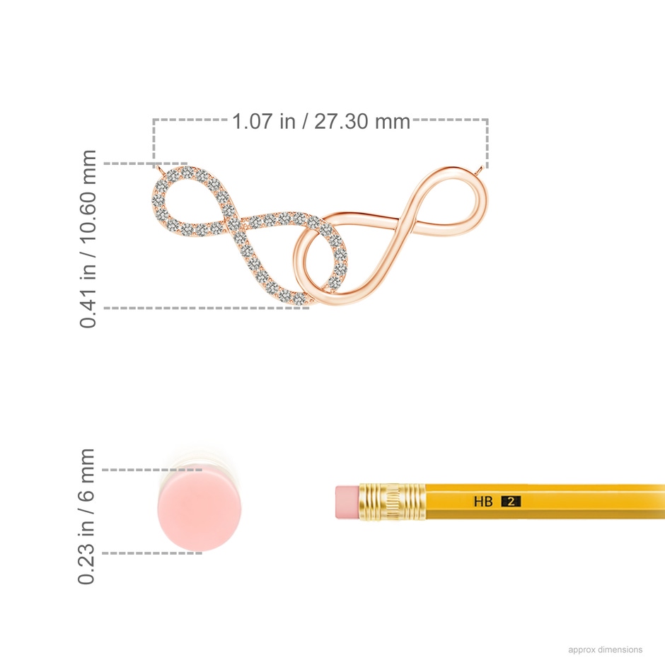 0.9mm KI3 Interlocking Diamond Sideways Infinity Necklace in 18K Rose Gold ruler