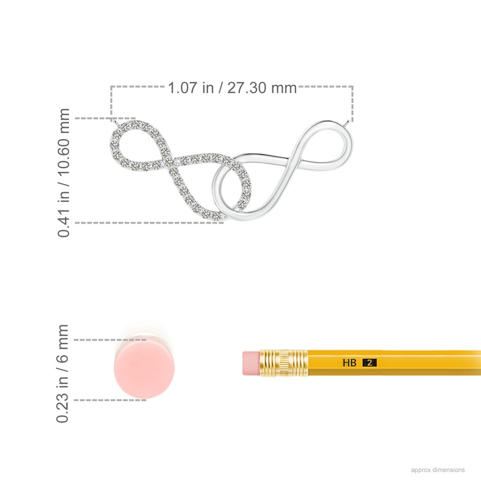 0.9mm KI3 Interlocking Diamond Sideways Infinity Necklace in S999 Silver ruler