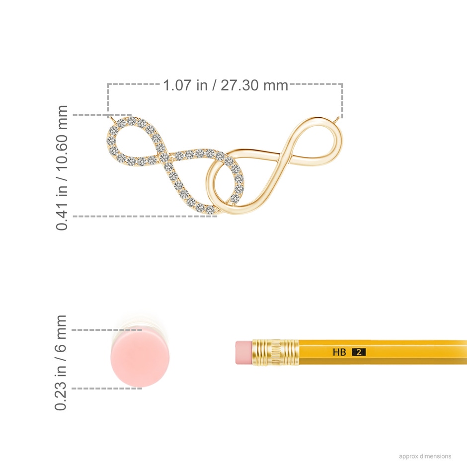 0.9mm KI3 Interlocking Diamond Sideways Infinity Necklace in Yellow Gold ruler