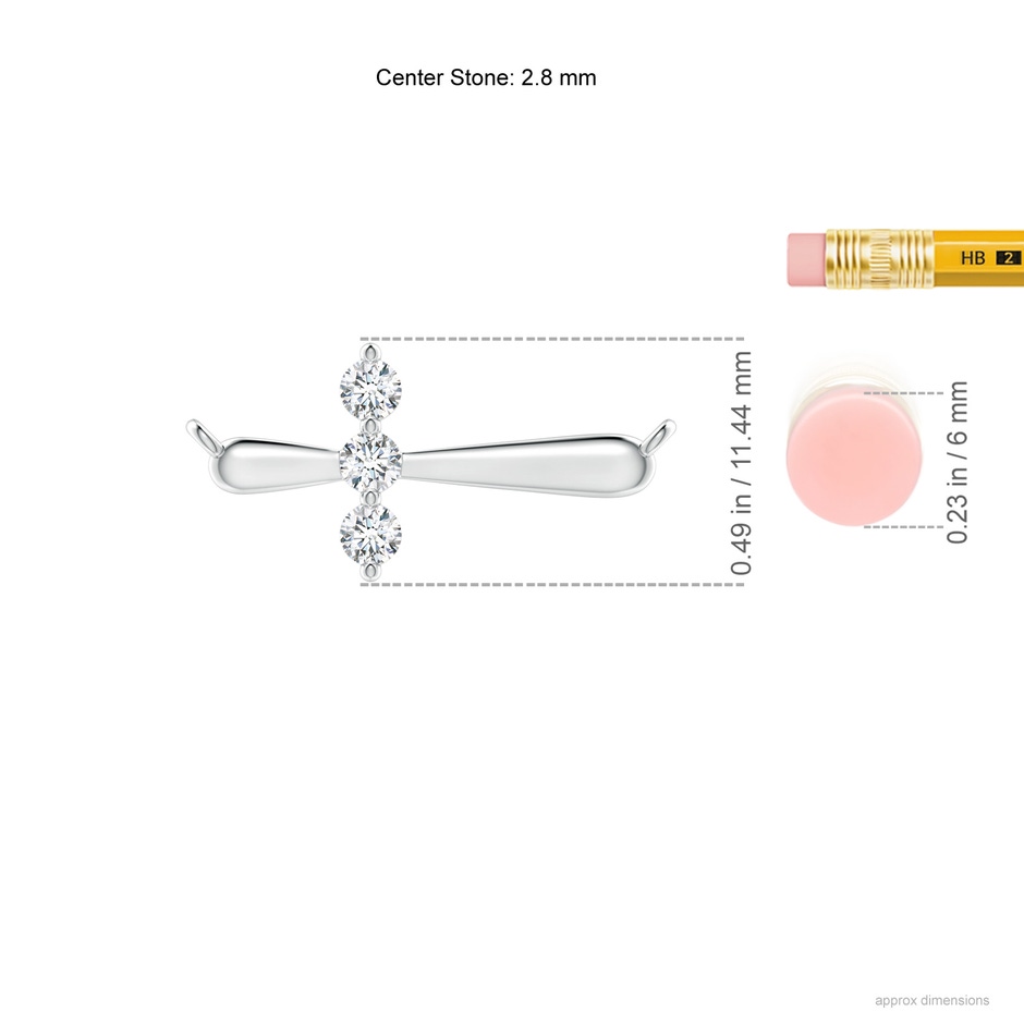 2.8mm GVS2 Diamond Sideways Cross Necklace in P950 Platinum ruler