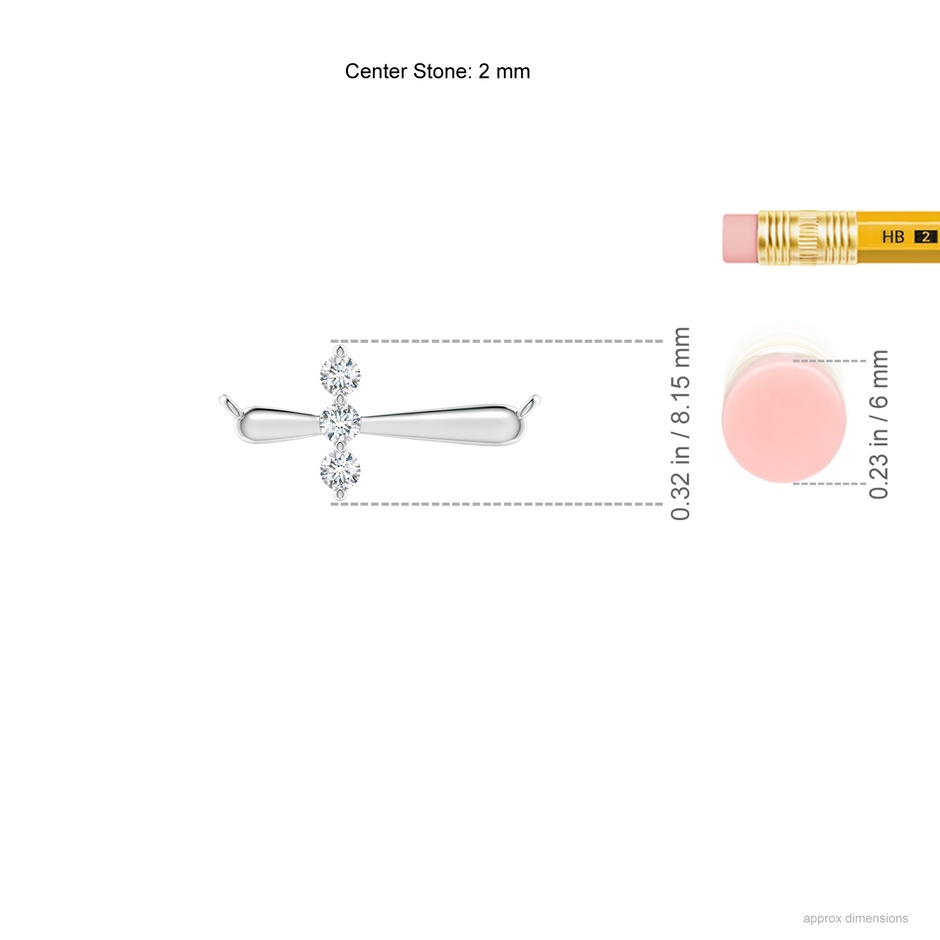 2mm GVS2 Diamond Sideways Cross Necklace in White Gold ruler