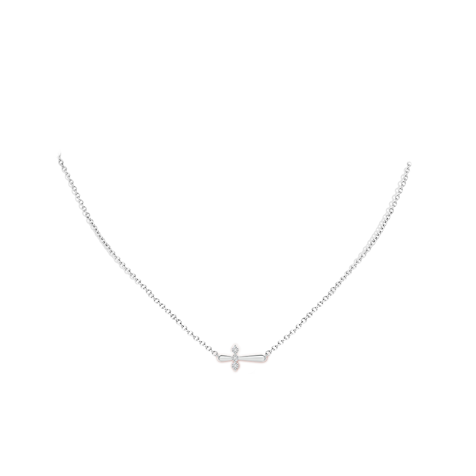 2mm HSI2 Diamond Sideways Cross Necklace in S999 Silver pen