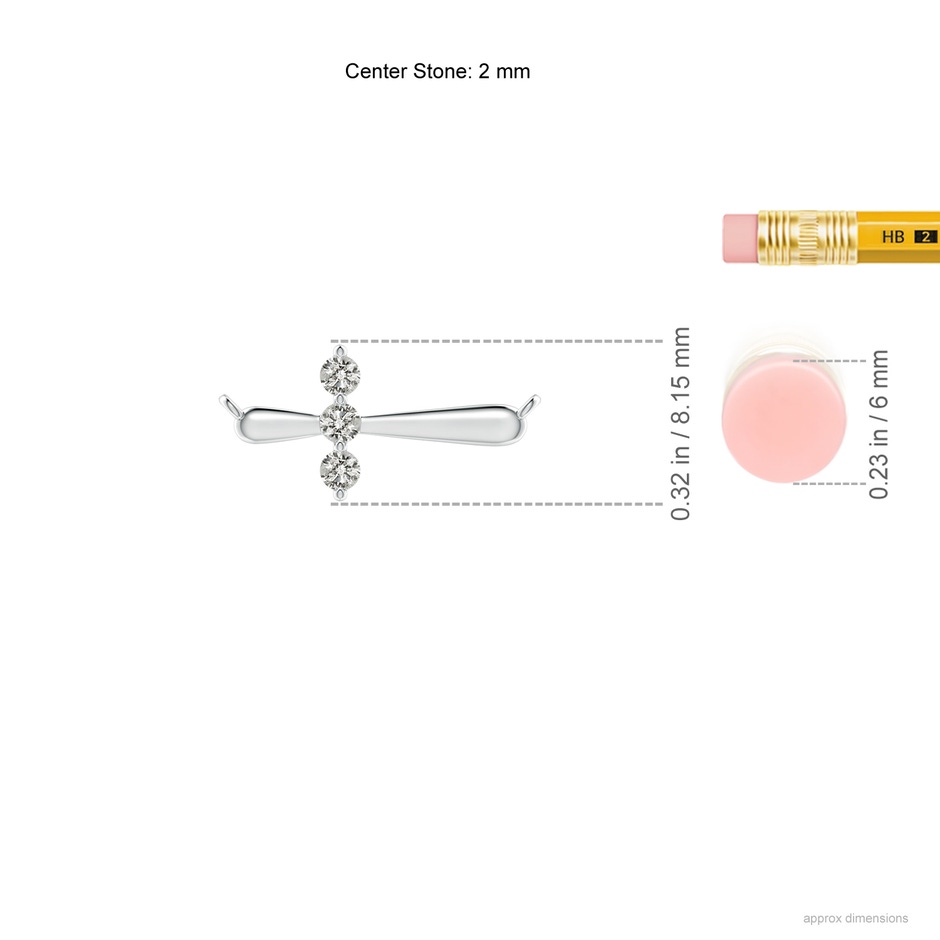 2mm KI3 Diamond Sideways Cross Necklace in S999 Silver ruler