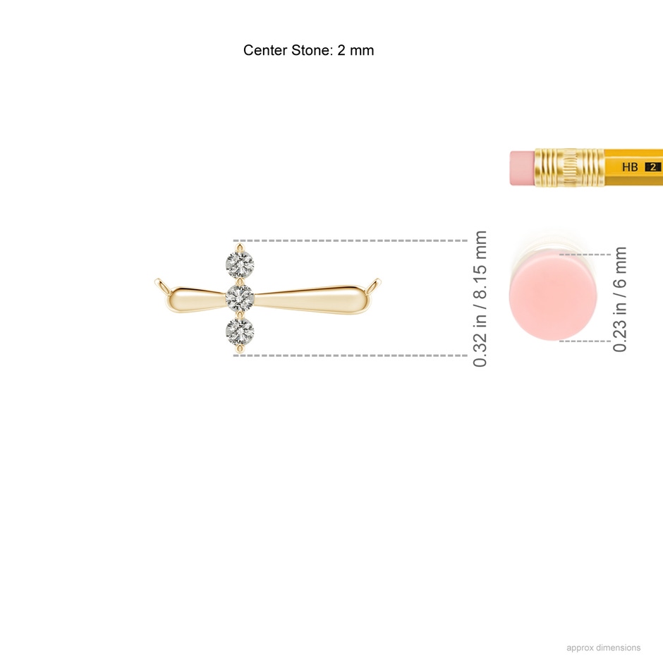 2mm KI3 Diamond Sideways Cross Necklace in Yellow Gold ruler