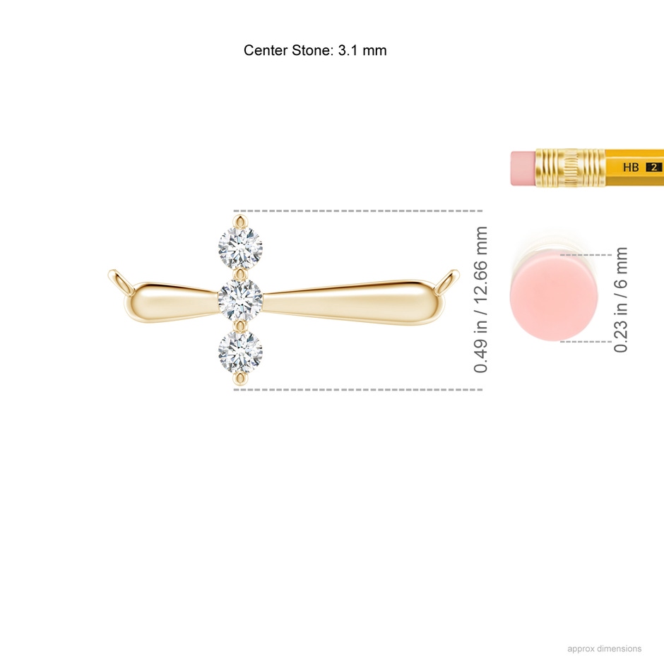 3.1mm GVS2 Diamond Sideways Cross Necklace in Yellow Gold ruler