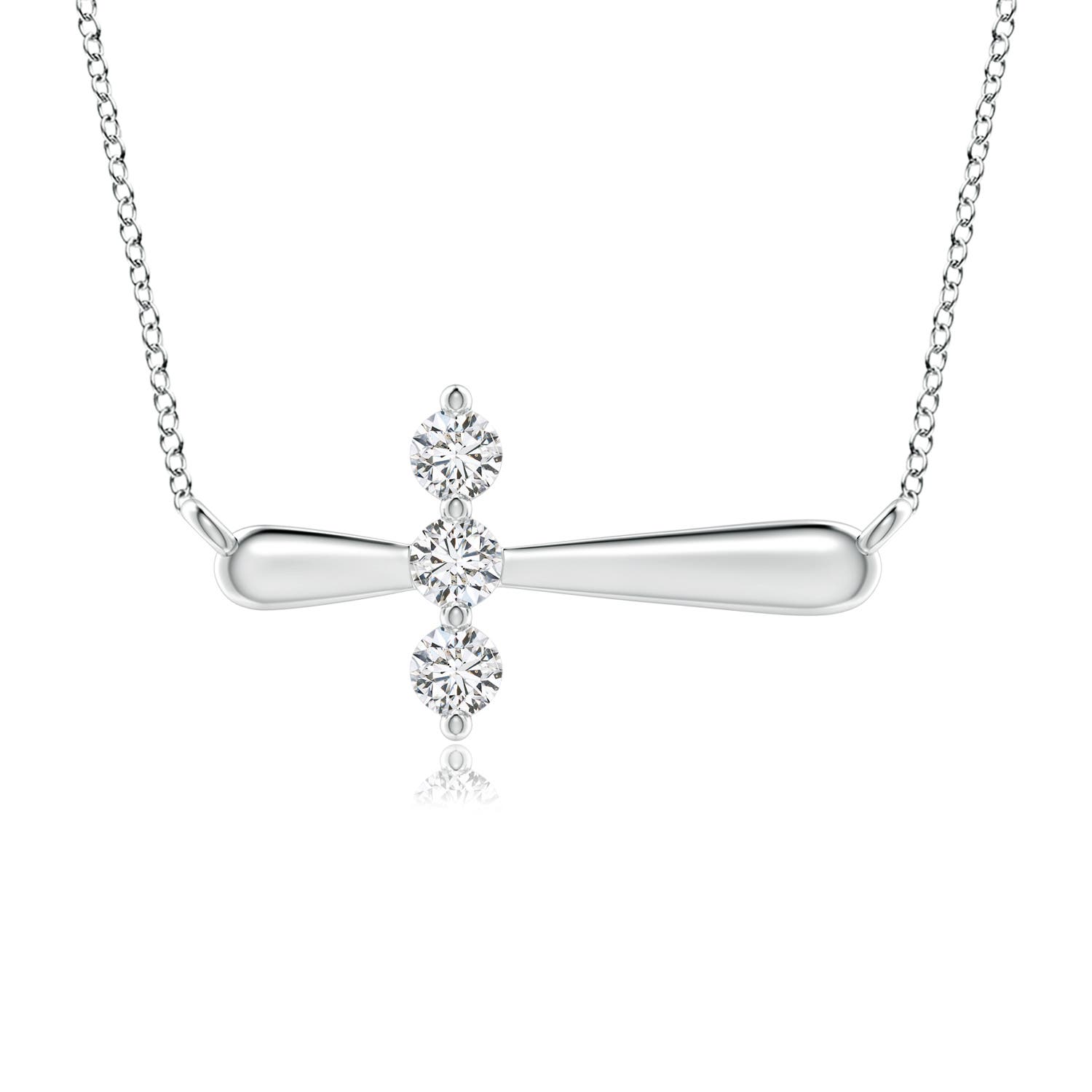 3.1mm HSI2 Diamond Sideways Cross Necklace in White Gold