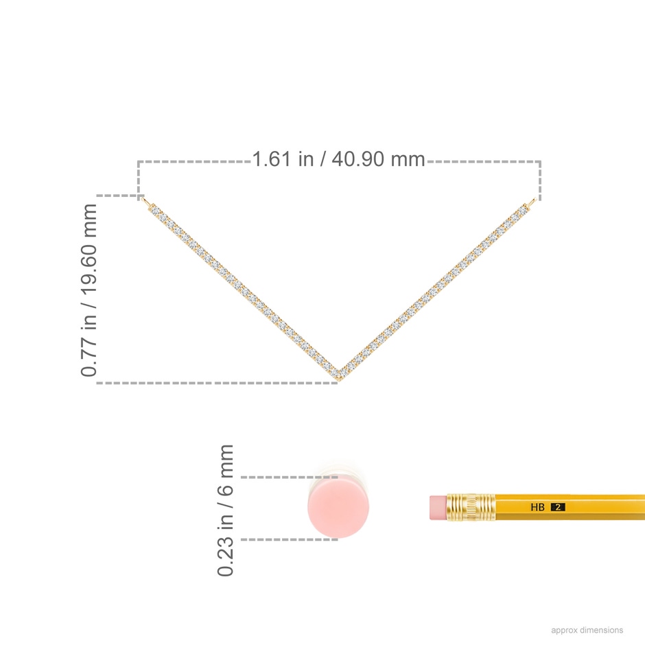 0.8mm GVS2 Diamond Studded Chevron Necklace in Yellow Gold ruler