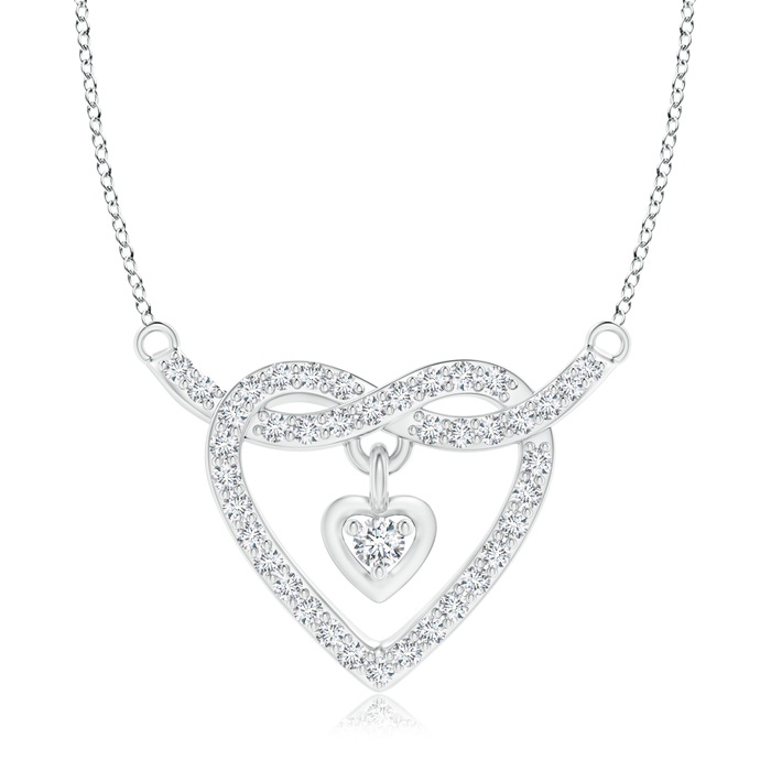 1.8mm GVS2 Diamond Dual Heart Knot Necklace in White Gold 