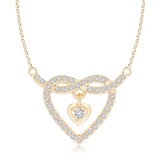 1.8mm HSI2 Diamond Dual Heart Knot Necklace in Yellow Gold