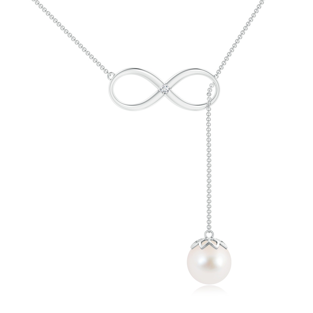 10mm AAA Freshwater Cultured Pearl Infinity Lariat Necklace with Diamond in White Gold