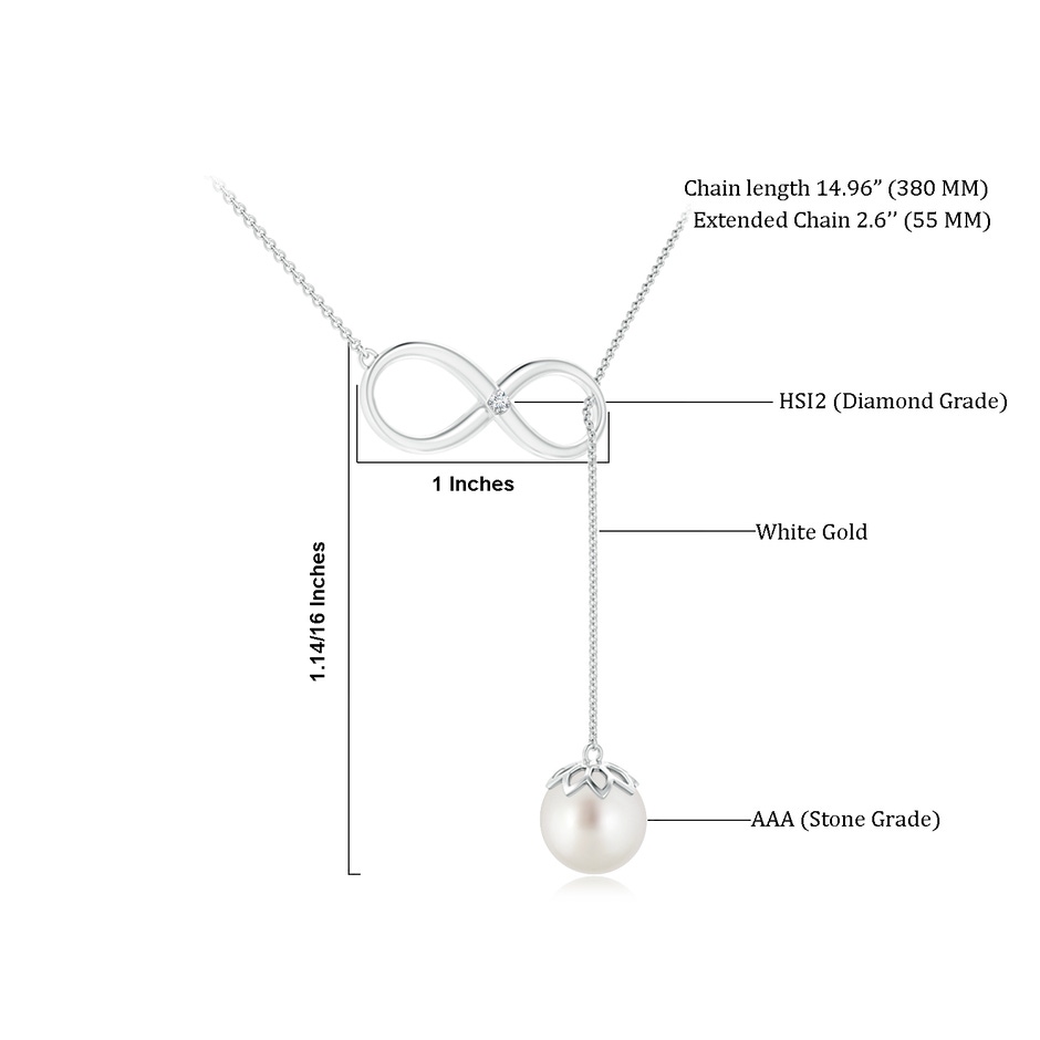 10mm AAA South Sea Pearl Infinity Lariat Necklace with Diamond in White Gold Product Image