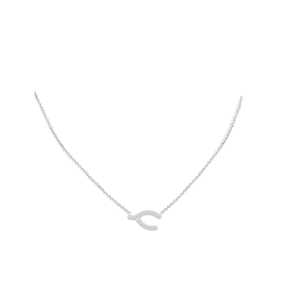 1.2mm GVS2 Pave-Set Diamond Sideways Wishbone Necklace in White Gold body-neck