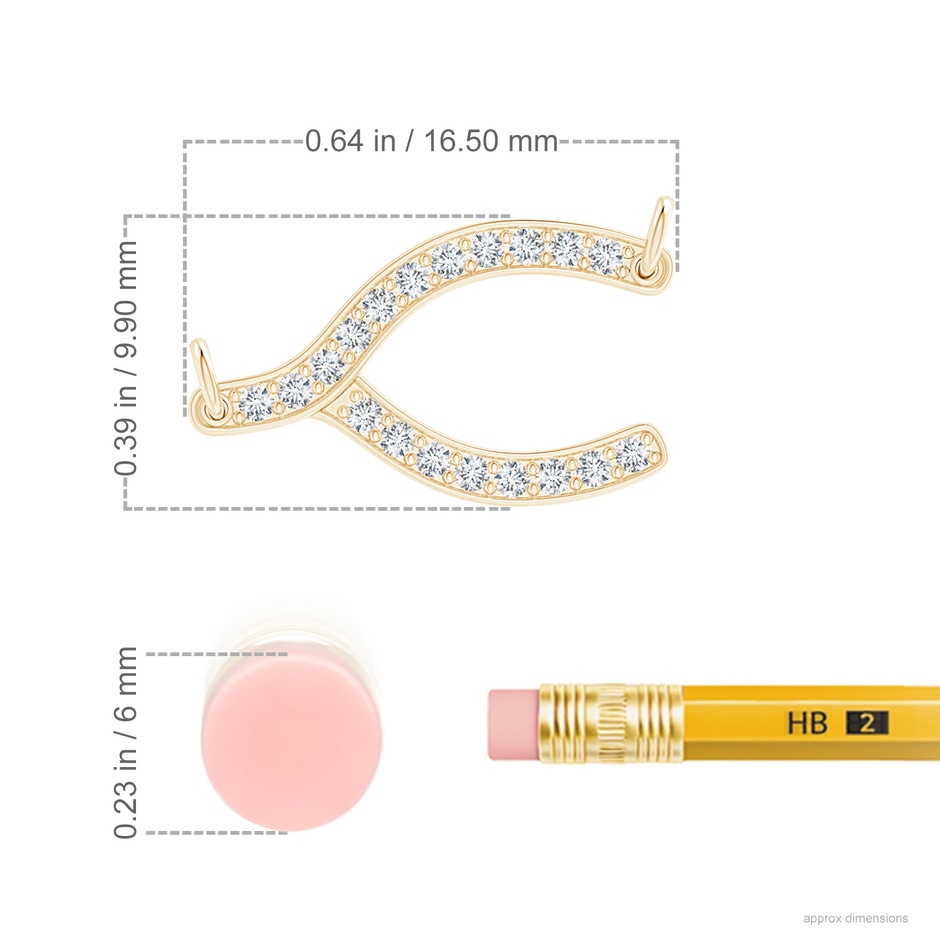 1.2mm GVS2 Pave-Set Diamond Sideways Wishbone Necklace in Yellow Gold ruler