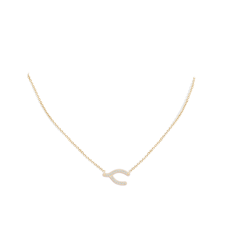 1.2mm GVS2 Pave-Set Diamond Sideways Wishbone Necklace in Yellow Gold body-neck