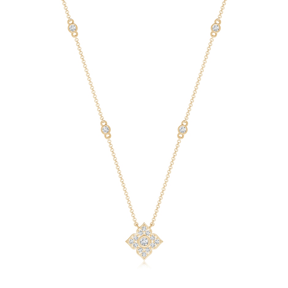 2.2mm GVS2 Round Diamond Clover Station Necklace in Yellow Gold 