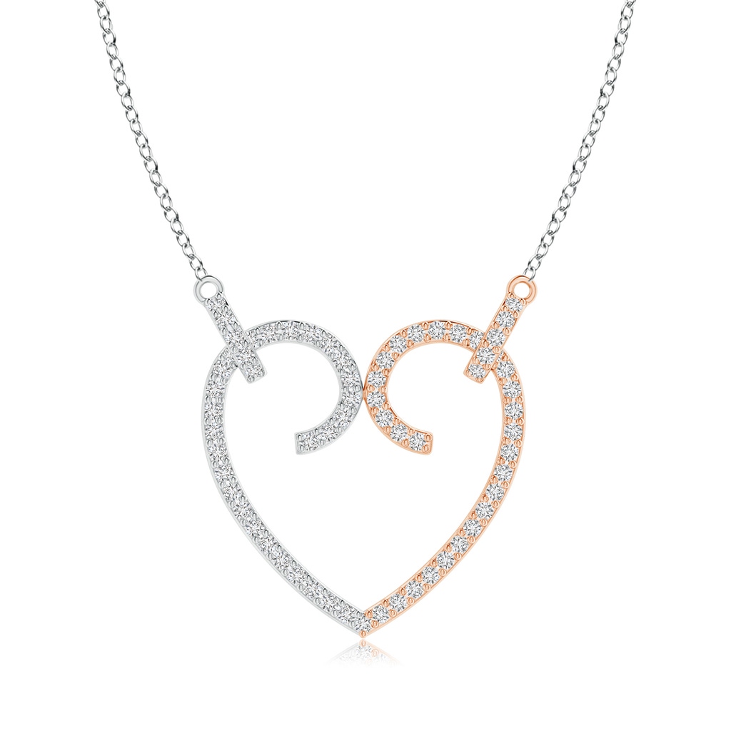 1.1mm HSI2 Diamond Heart-Shaped Necklace in Two Tone in White Gold Rose Gold