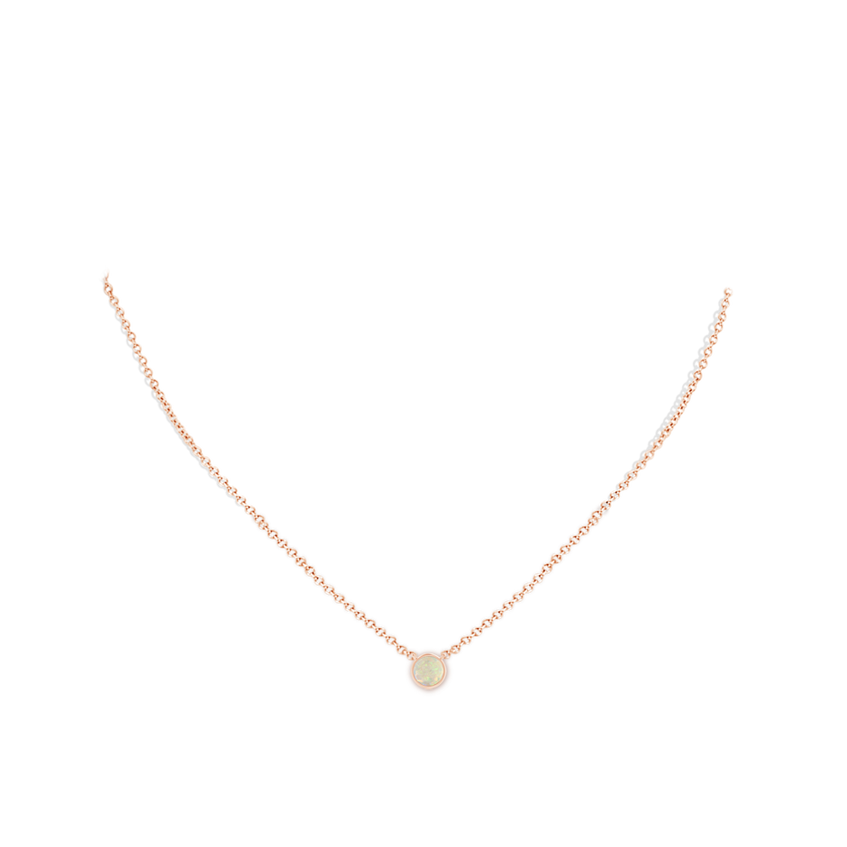 5mm AAA Bezel-Set Round Opal Solitaire Necklace in 18K Rose Gold pen