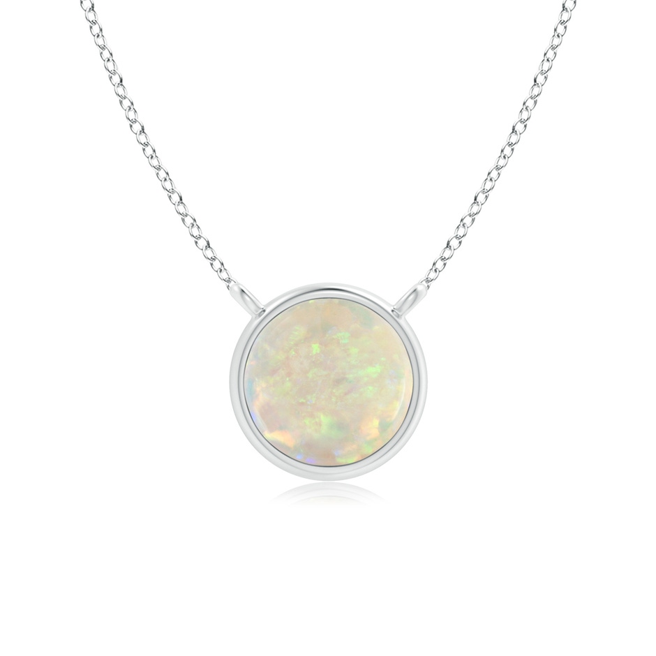 5mm AAA Bezel-Set Round Opal Solitaire Necklace in 18K White Gold 