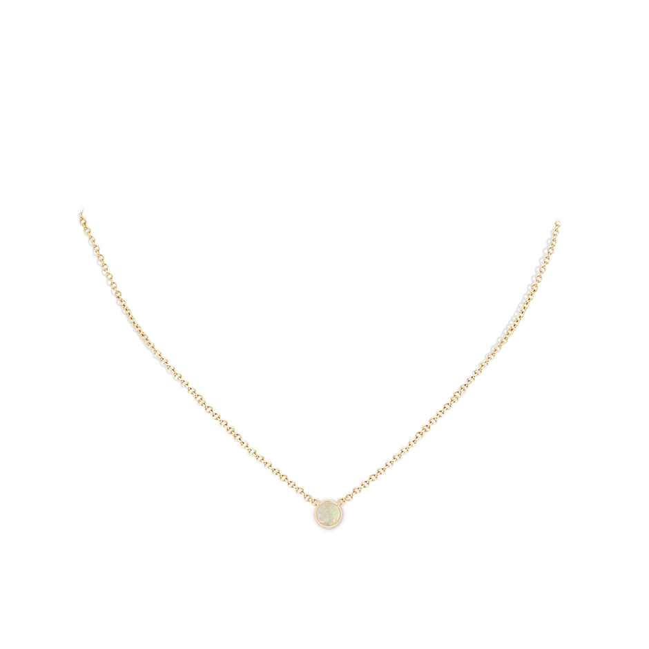 5mm AAA Bezel-Set Round Opal Solitaire Necklace in Yellow Gold pen