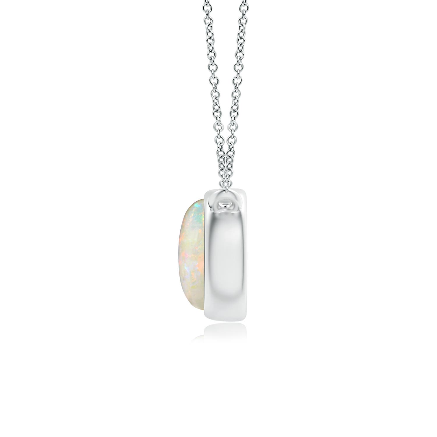 5mm AAAA Bezel-Set Round Opal Solitaire Necklace in 18K White Gold - side 3