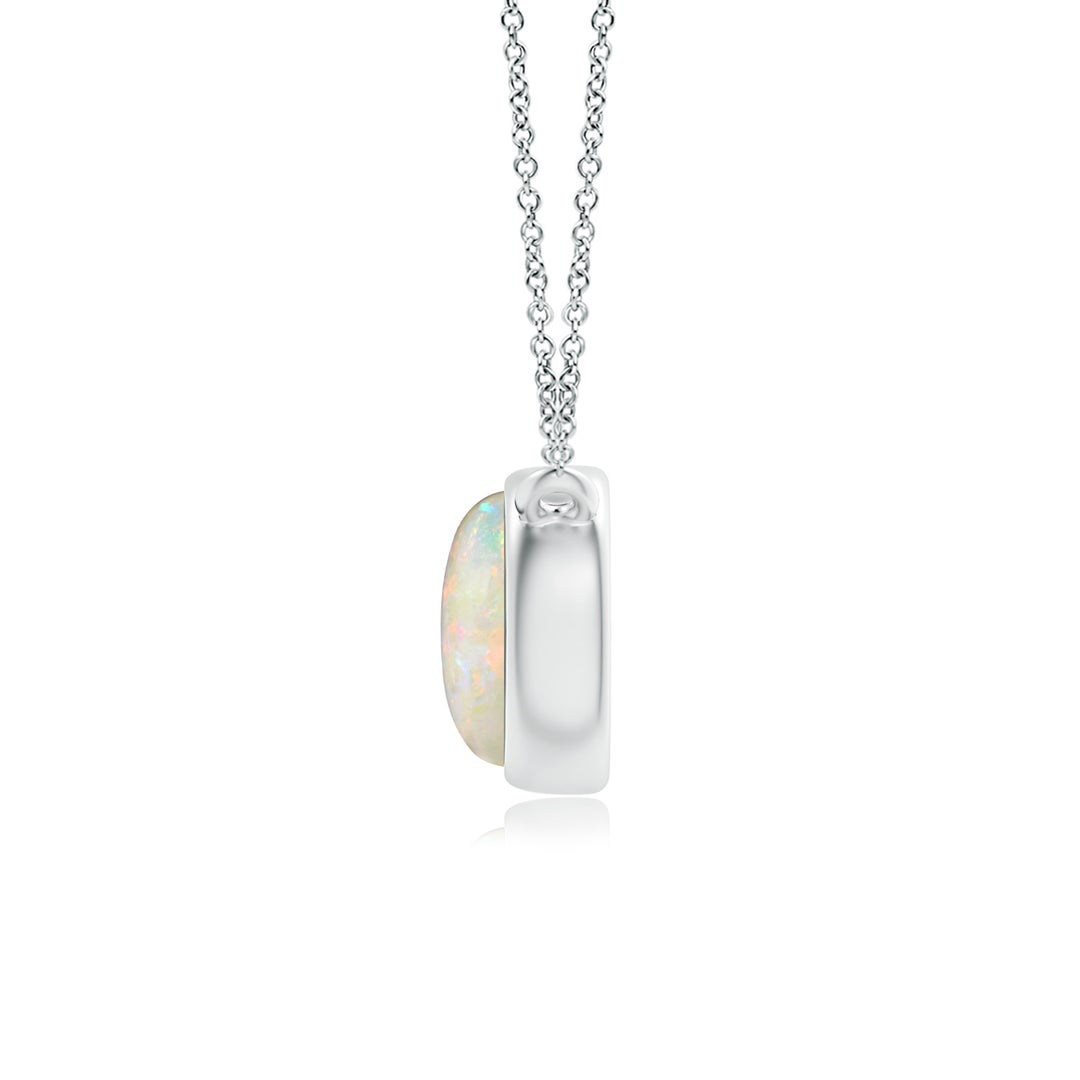 5mm AAAA Bezel-Set Round Opal Solitaire Necklace in 18K White Gold - side 3