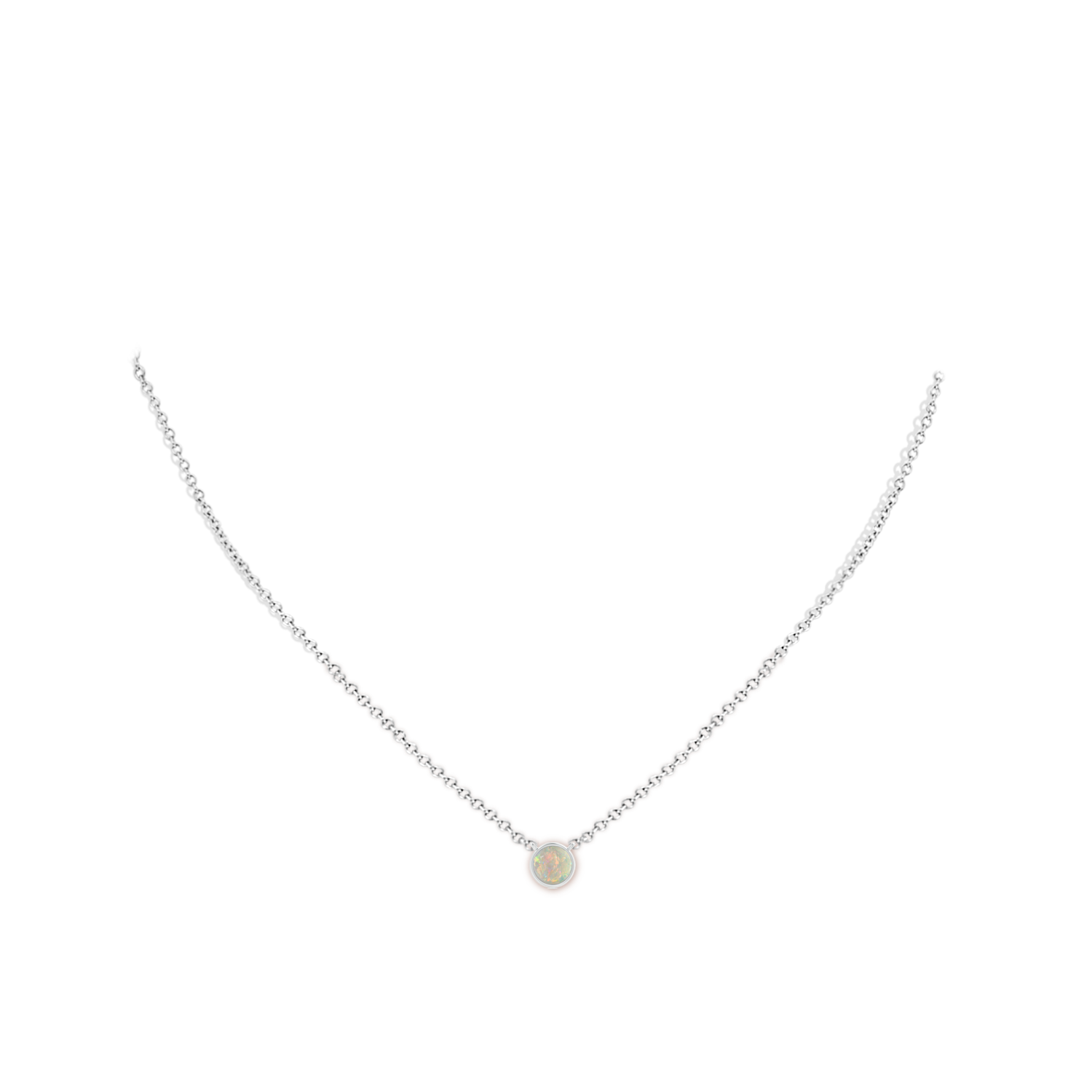 5mm AAAA Bezel-Set Round Opal Solitaire Necklace in 18K White Gold - body_neck