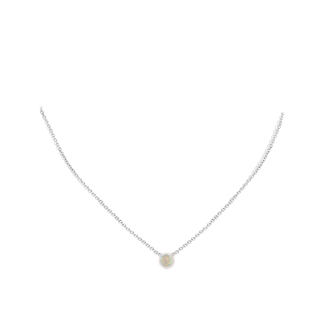 5mm AAAA Bezel-Set Round Opal Solitaire Necklace in 18K White Gold - body_neck