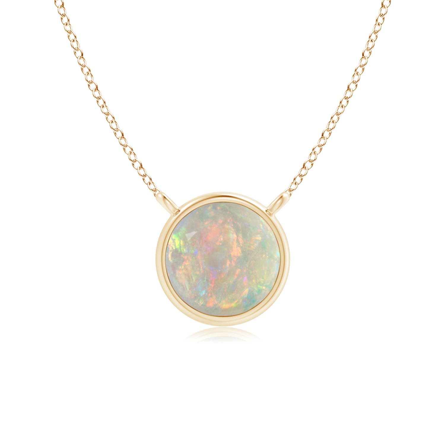 5mm AAAA Bezel-Set Round Opal Solitaire Necklace in 18K Yellow Gold