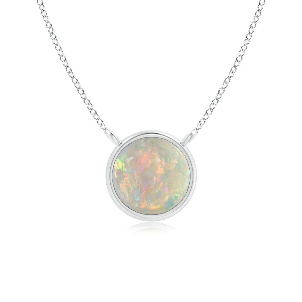 5mm AAAA Bezel-Set Round Opal Solitaire Necklace in White Gold