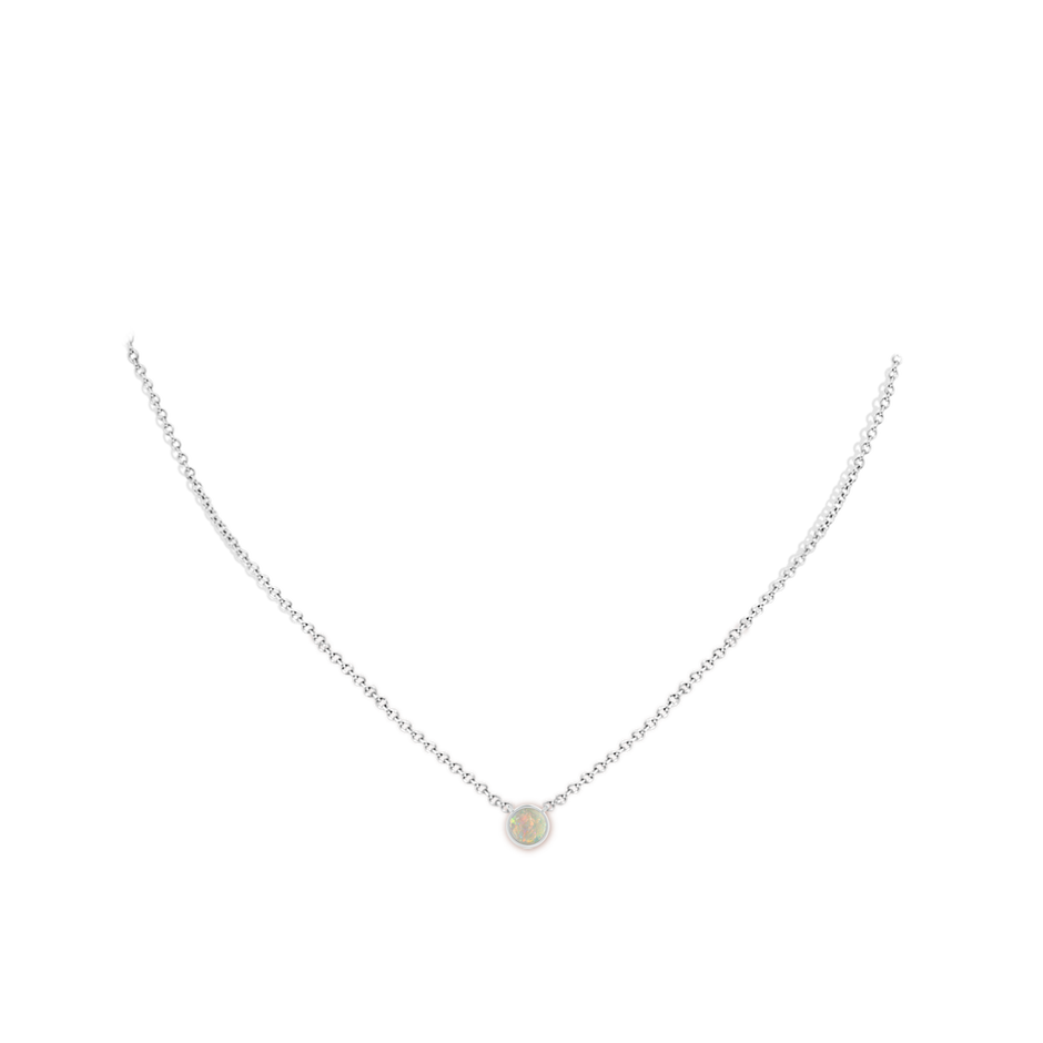 5mm AAAA Bezel-Set Round Opal Solitaire Necklace in White Gold pen