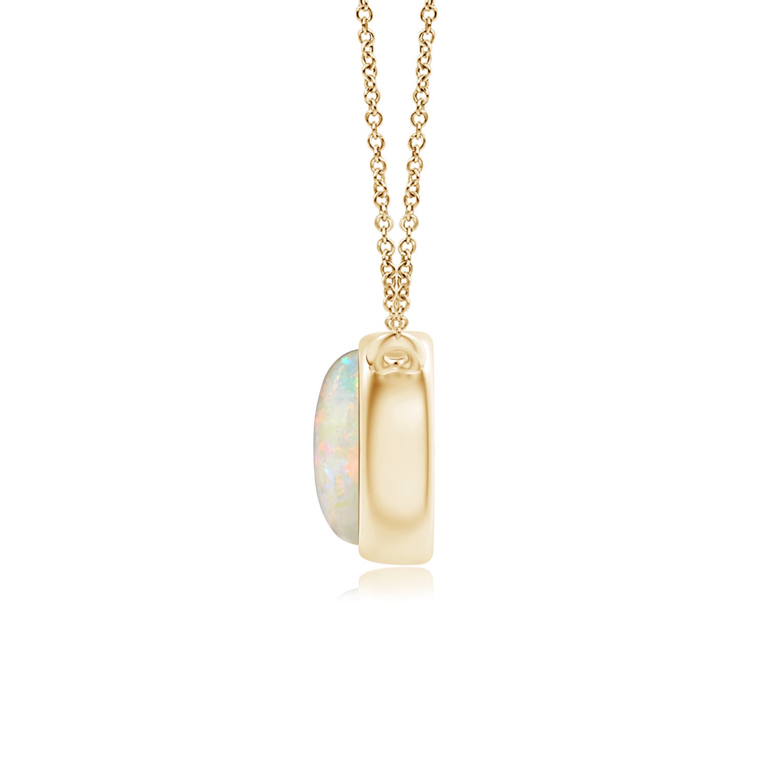 5mm AAAA Bezel-Set Round Opal Solitaire Necklace in Yellow Gold - side 3