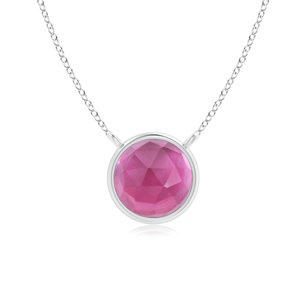 5mm AAA Bezel-Set Round Pink Tourmaline Solitaire Necklace in S999 Silver