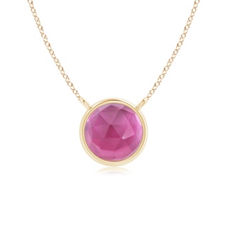 5mm AAA Bezel-Set Round Pink Tourmaline Solitaire Necklace in Yellow Gold