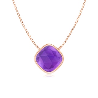 5mm AAA Bezel-Set Cushion Amethyst Solitaire Necklace in Rose Gold