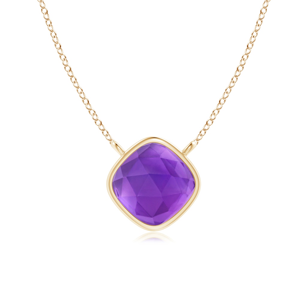 5mm AAA Bezel-Set Cushion Amethyst Solitaire Necklace in Yellow Gold