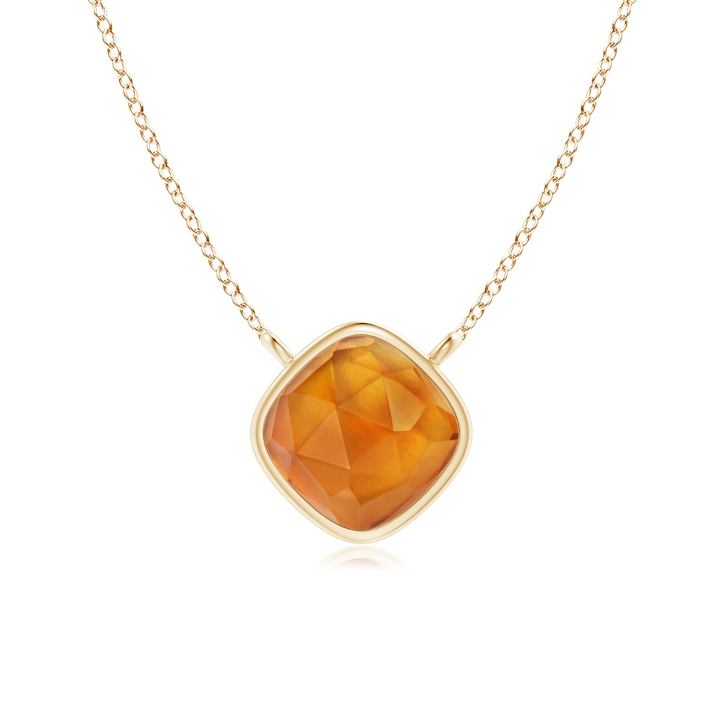 5mm AAA Bezel-Set Cushion Citrine Solitaire Necklace in Yellow Gold 