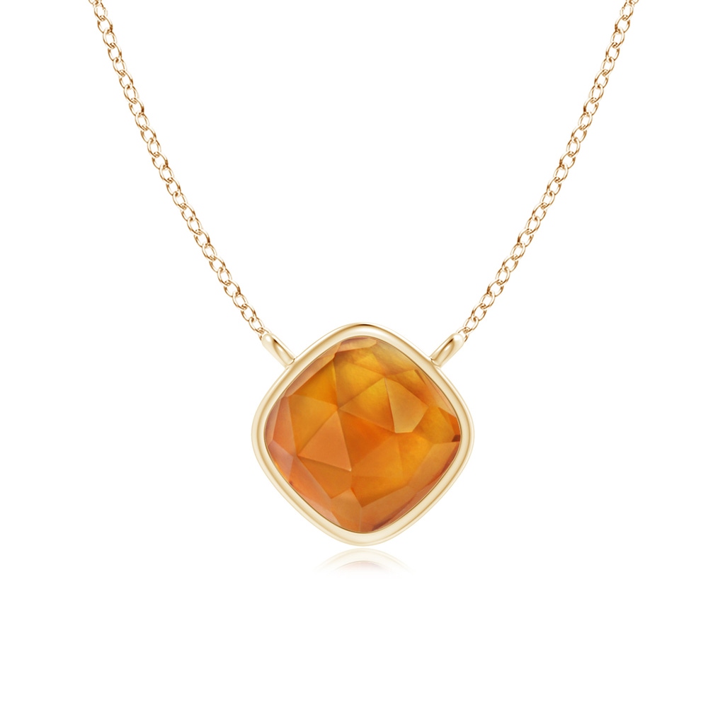5mm AAA Bezel-Set Cushion Citrine Solitaire Necklace in Yellow Gold