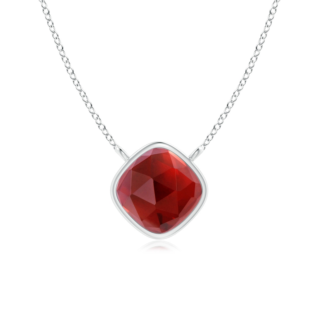 5mm AAA Bezel-Set Cushion Garnet Solitaire Necklace in White Gold