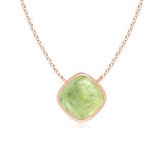 5mm AAA Bezel-Set Cushion Peridot Solitaire Necklace in Rose Gold